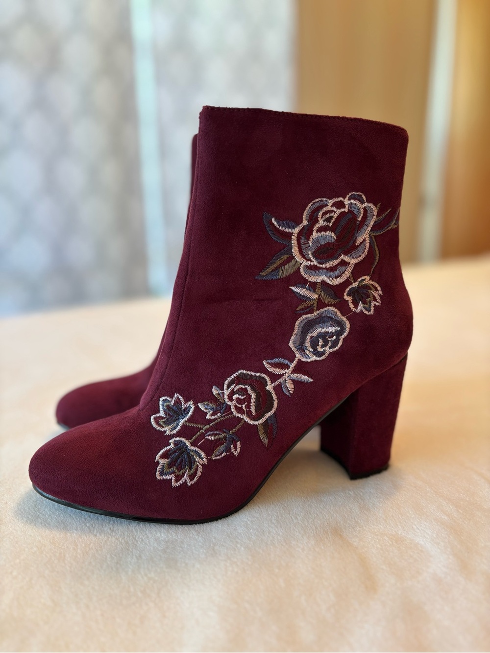 Hippie Laundry Maroon Velvet Ankle Boots